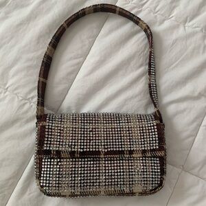 Maeve Anthropologie Plaid Crystal Stud Shoulder Bag